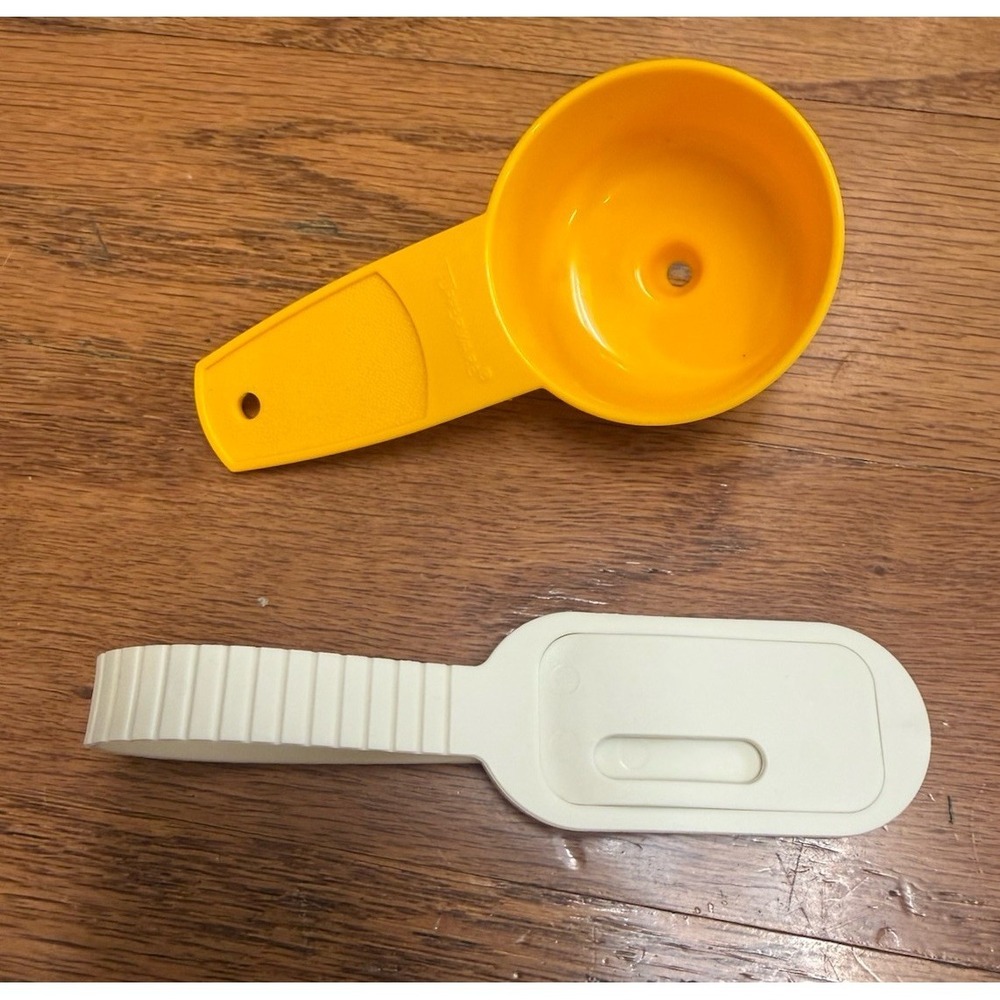 Vintage Tupperware Almond Luggage Tag & Orange Mini Funnel Kitchen Tool Gadget